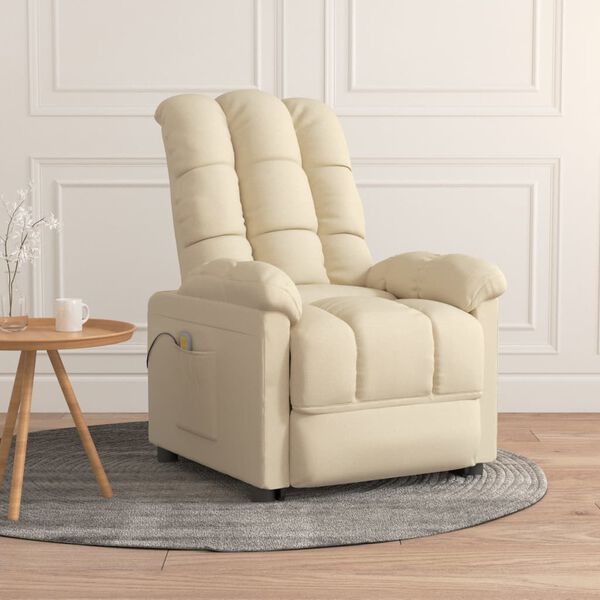vidaXL Massage Chair Cream 100% polyester, metal, solid wood, plywood