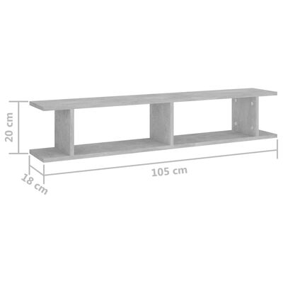 vidaXL Wall Shelves 2 pcs Concrete Gray 41.3"x7.1"x7.9" Engineered Wood