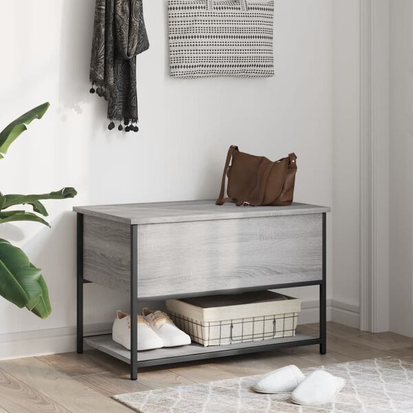 vidaXL Storage Bench Gray Sonoma Engineered Wood, Metal Compact