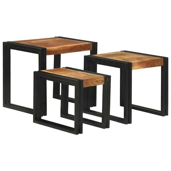 vidaXL Nesting Table 3 pcs Solid acacia wood and a metal