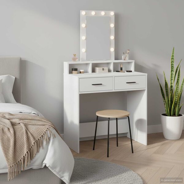 vidaXL Dressing Table White 31.10 x 16.14 x 55.12 in Engineered Wood