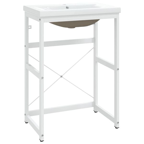 vidaXL Washbasin Frame With Basin White Ceramic Standard Modern