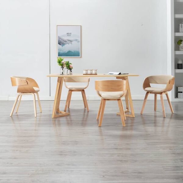 vidaXL Dining Chair Set of 4 Cream and light brown