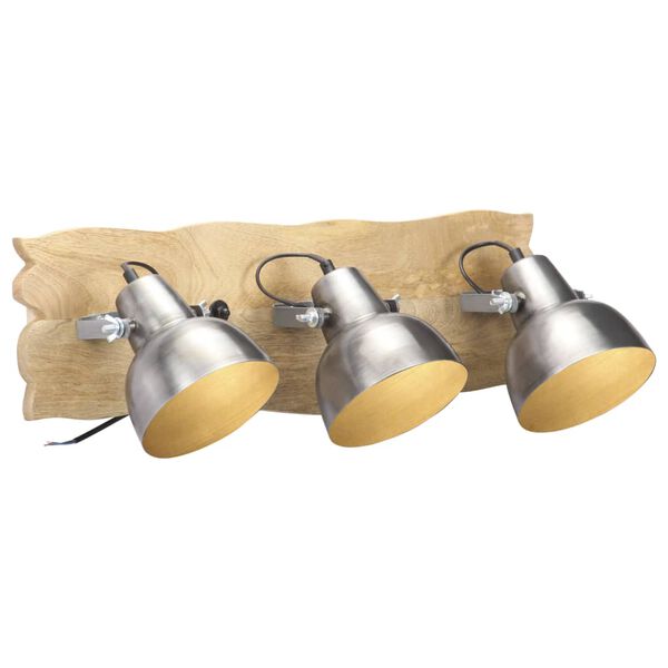 vidaXL Wall Lamp Silver and Brown Iron and Solid Mango Wood Medium
