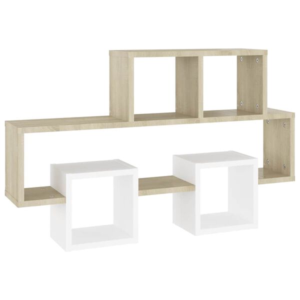vidaXL Wall Shelf White and sonoma oak Engineered wood