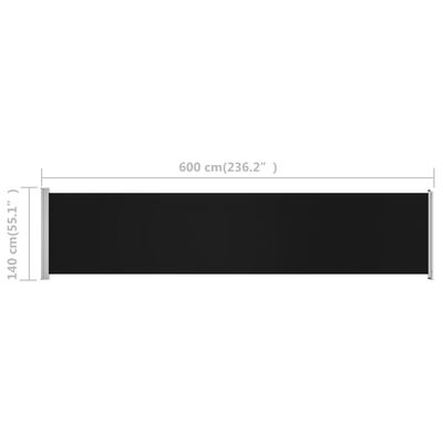 vidaXL Patio Retractable Side Awning 55.1"x236.2" Black