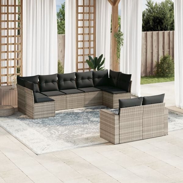 vidaXL Garden Sofa Set Light Gray PE rattan, powder-coated steel Large
