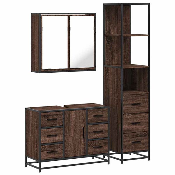 vidaXL Bathroom Furniture Set Brown Oak Engineered Wood, Metal Large