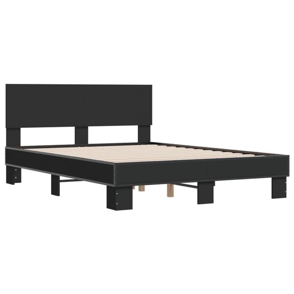vidaXL Bed Frame Black Engineered wood, metal, plywood Small Double