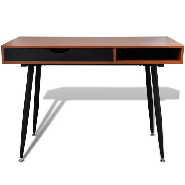 vidaXL Desk Brown MDF, Powder-Coated Steel Medium Computer Desk