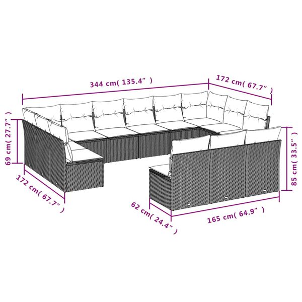 vidaXL Garden Sofa Set Black PE rattan, Powder-coated steel, Polyester