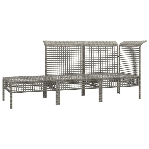 vidaXL 3 Piece Patio Lounge Set with Cushions Grey Poly Rattan
