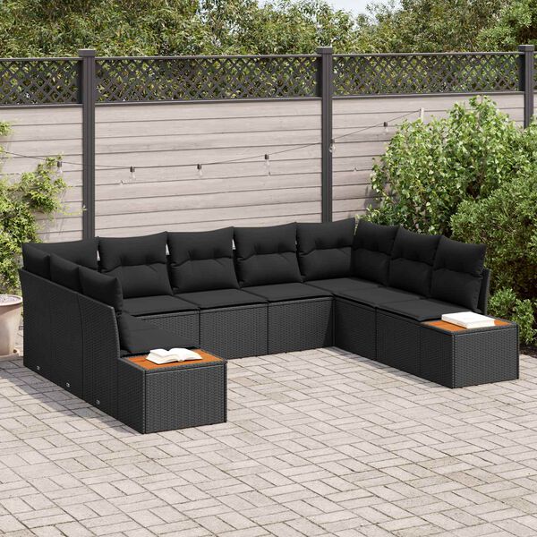 vidaXL Garden Sofa Set with Cushion 5 pcs Black Poly Rattan