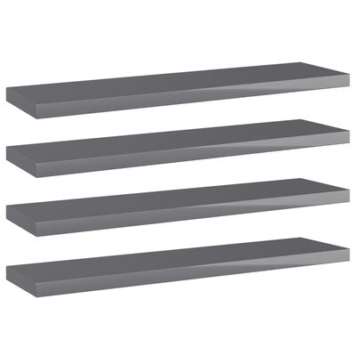 vidaXL Bookshelf Boards 4 pcs High Gloss Gray 15.7"x3.9"x0.6" Engineered Wood