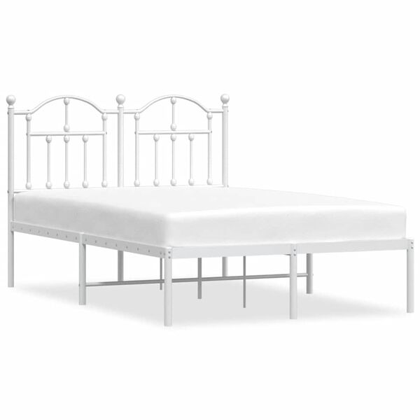 vidaXL Bed Frame White Steel Small Double Bed Frame Rectangular