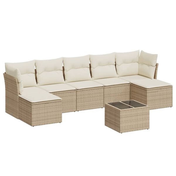 vidaXL Garden Sofa Set Beige PE Rattan Large Adjustable Feet