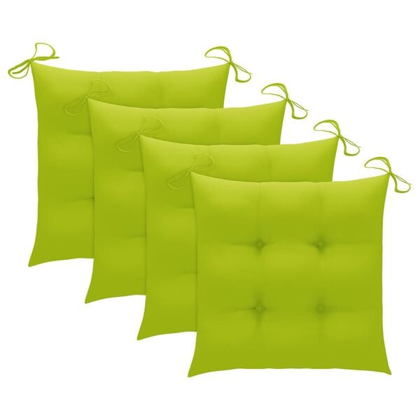 vidaXL Patio Chair Set of 4 Natural wood, bright green cushions