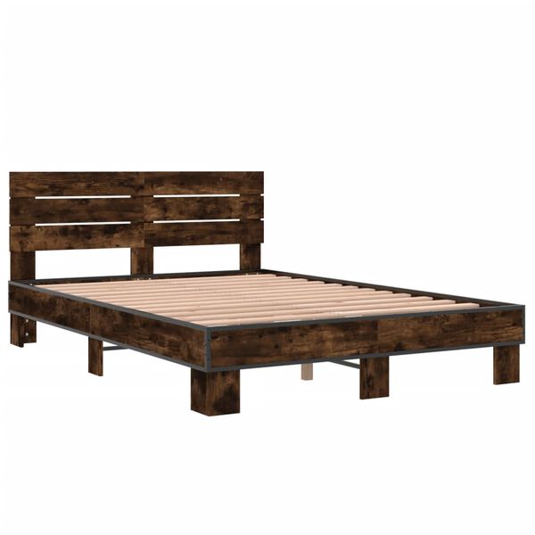 vidaXL Bed Frame Smoked oak Engineered wood, metal, plywood Full