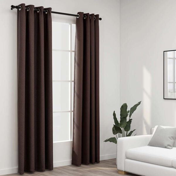vidaXL Linen-Look Blackout Curtains with Grommets 2pcs Taupe 140x88.6 "