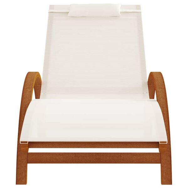 vidaXL Sun Lounger White Textilene and solid poplar wood Standard