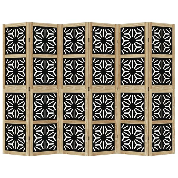 vidaXL Room Divider 6 Panels Brown and Black Solid Wood Paulownia