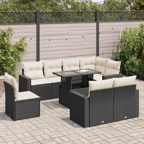 vidaXL Garden Sofa Set Black PE Rattan, Powder-Coated Steel, Polyester, Foam