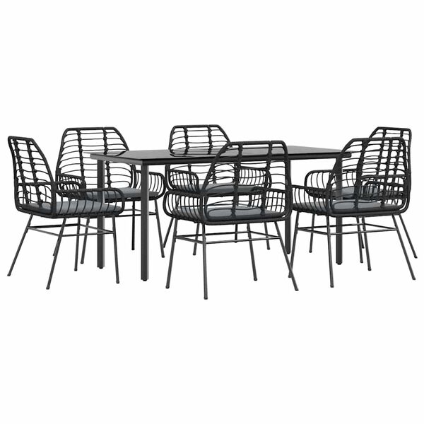 vidaXL Garden Dining Set Black Poly Rattan Six-seater Removable Covers