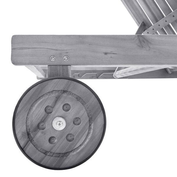 vidaXL Sun Lounger Grey Solid Acacia Wood Large Height-Adjustable