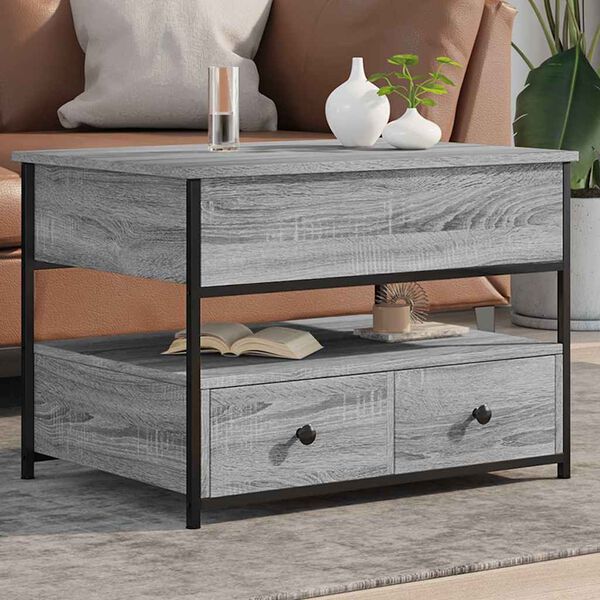 vidaXL Coffee Table Gray Sonoma 27.6"x19.7"x19.7" Engineered Wood and Metal