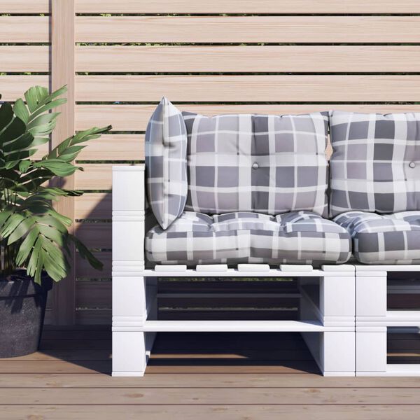vidaXL Pallet Cushion Set of 3 Grey Check Pattern Polyester Standard