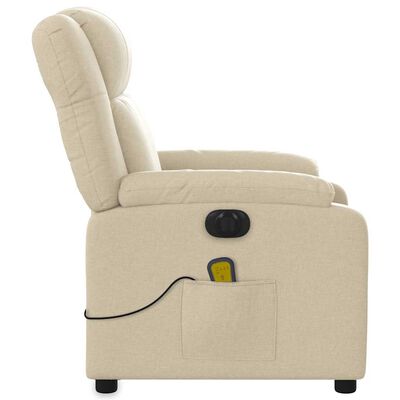 Side profile of beige recliner showing control panel and power cord