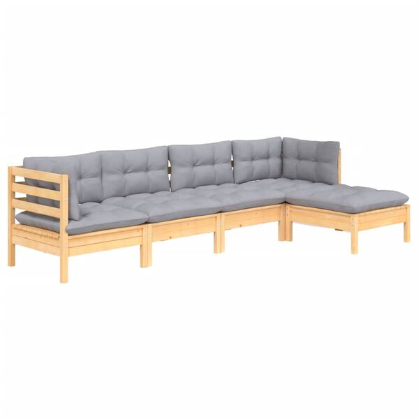 vidaXL Garden Lounge Set Grey Solid pinewood 5 Piece Modular