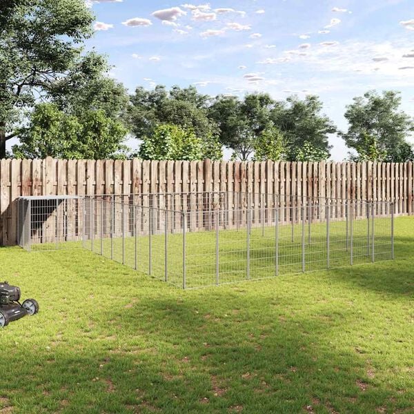 vidaXL Dog Kennel Silver and silver grey PE roof, powder-coated steel walls