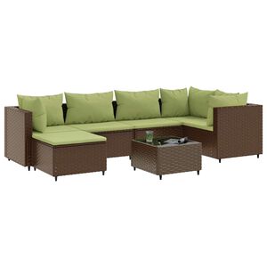 vidaXL Patio Lounge Set Brown Poly Rattan 7 Piece Set Adjustable Feet