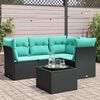 vidaXL 5 Piece Patio Sofa Set with Cushions Black Poly Rattan