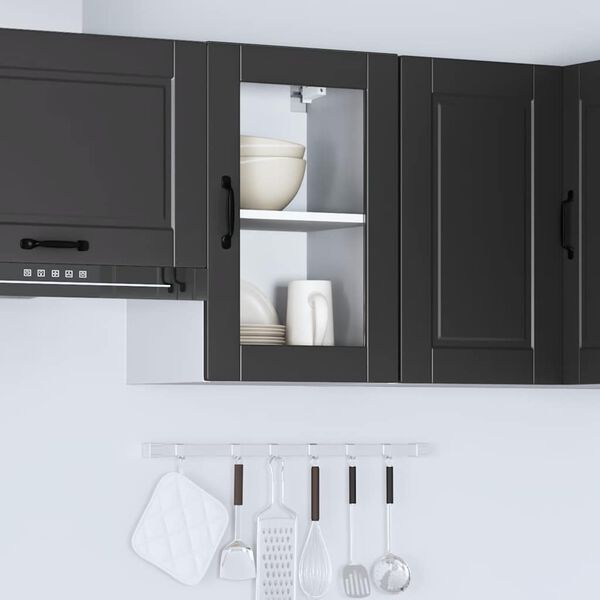 vidaXL Kitchen Wall Cabinet Black Engineered wood and glass Standard