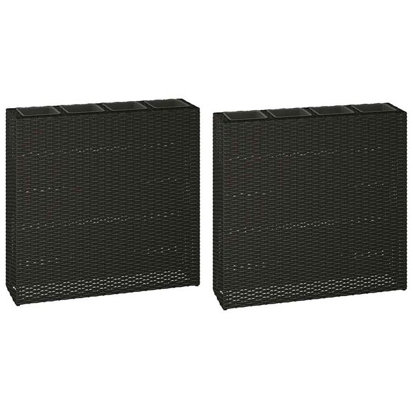 vidaXL Raised Bed Black Poly rattan frame, plastic pots Large