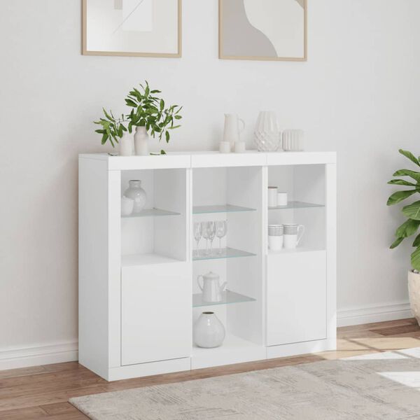 vidaXL Sideboard Set of 3 White Engineered wood, Glass Large Sideboard