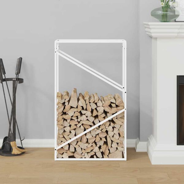 vidaXL Firewood Rack White 23.6x9.8x39.4" Cold-rolled steel