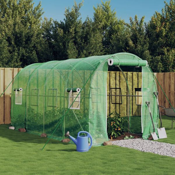 vidaXL Greenhouse Green Polyethylene, Galvanized Steel Large