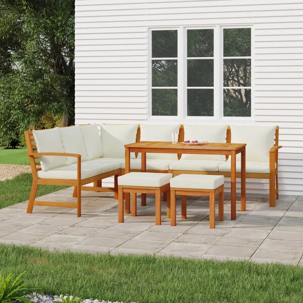 vidaXL Garden Dining Set Cream White, Natural Wood