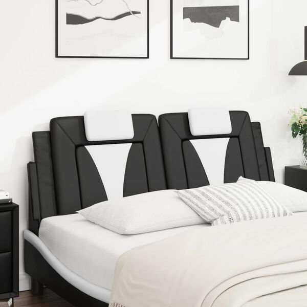 vidaXL Headboard Cushion Black and White Faux Leather 54 in Double