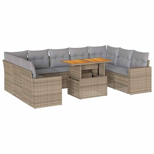vidaXL Garden Sofa Set Beige PE Rattan Medium Adjustable Armrests