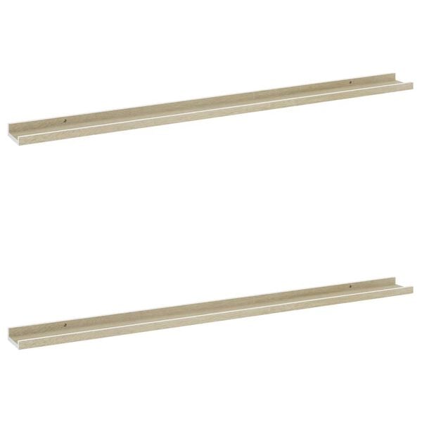 vidaXL Wall Shelf Set of 2 White and Sonoma Oak MDF 45.3x3.5x1.2 in