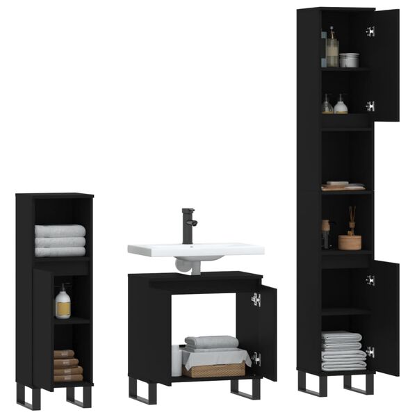 vidaXL Bathroom Furniture Set Black Engineered wood, Metal Small