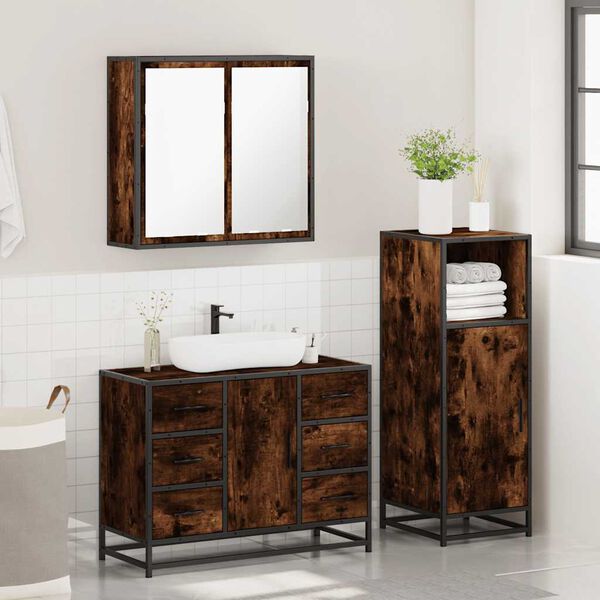 vidaXL Bathroom Furniture Set Smoked Oak Engineered wood Three-piece set