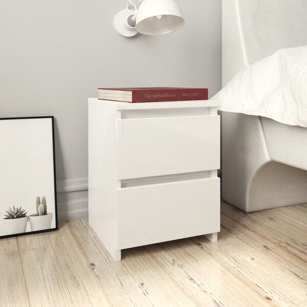 vidaXL Bedside Cabinet High gloss white Engineered wood Small