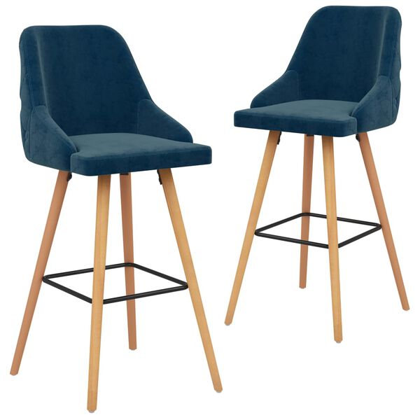 vidaXL Bar Chair Set of 2 Blue Velvet (100% polyester), solid beech wood