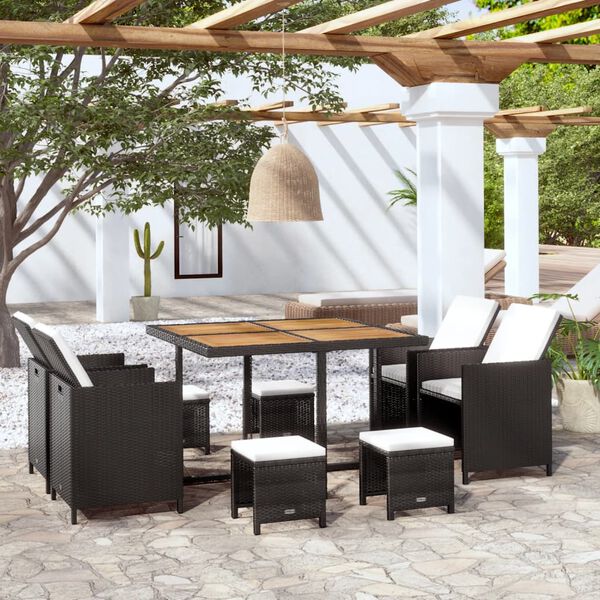 vidaXL Outdoor Furniture Set Black PE Rattan Large Removable Covers