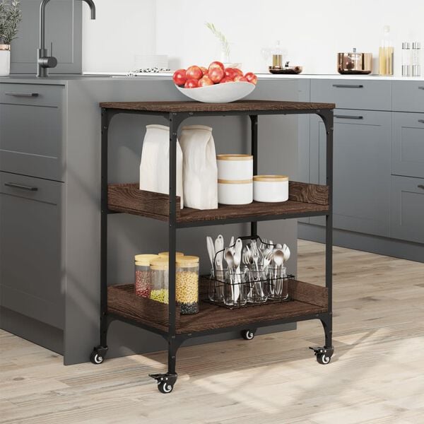 vidaXL Kitchen Trolley Brown Oak 23.6"x16.1"x31.7" Engineered Wood